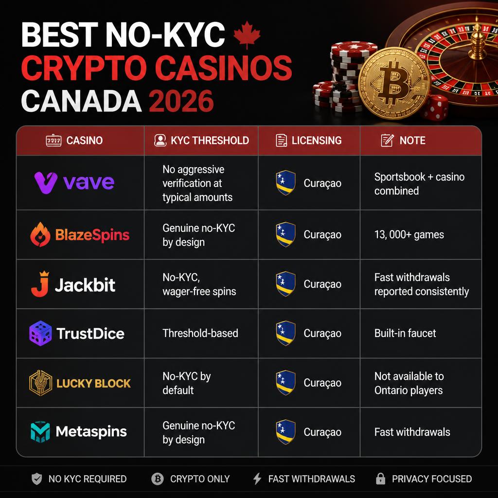 best no kyc crypto casinos canada 2026